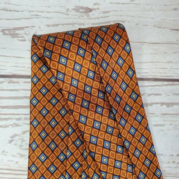 Nautica Brown Blue Geometric Diamonds Pattern 100% Silk Tie M7922 - Picture 12 of 12